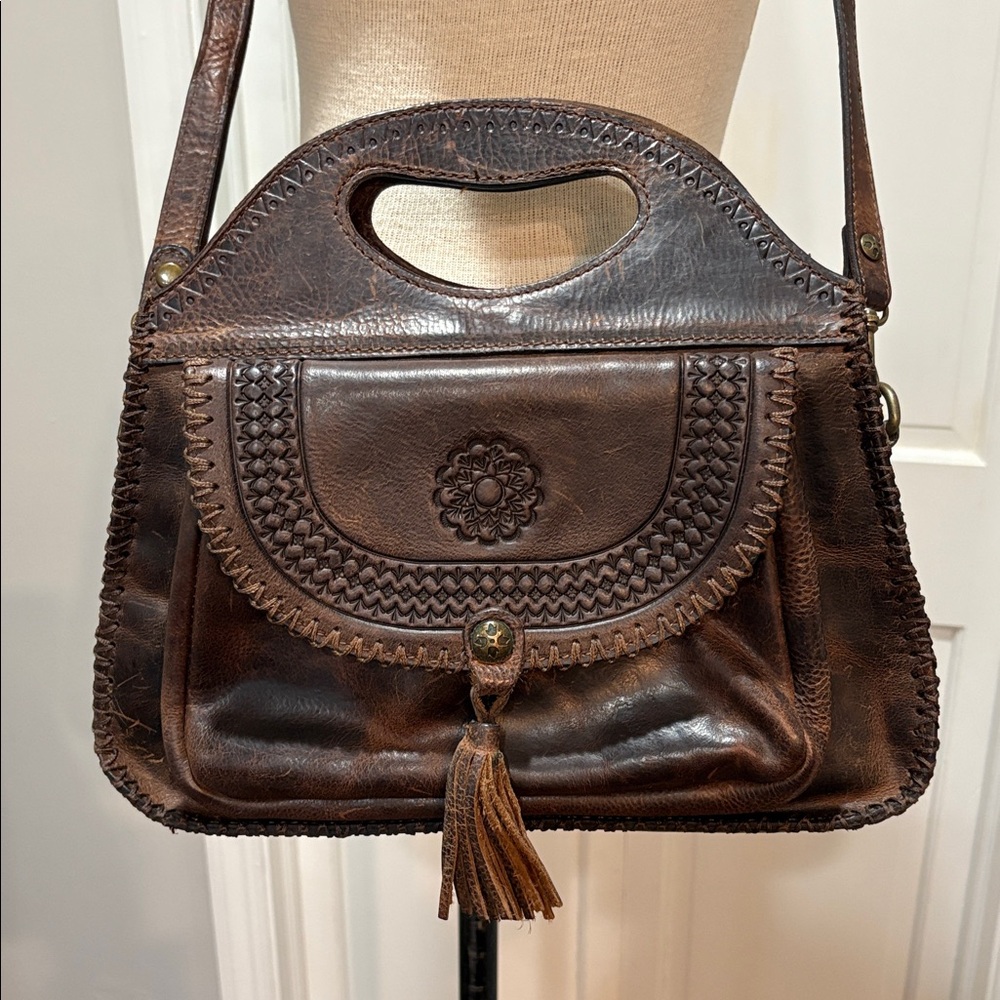 Patricia Nash brown tooled  leather western purse with tassel - Picture 2 of 14